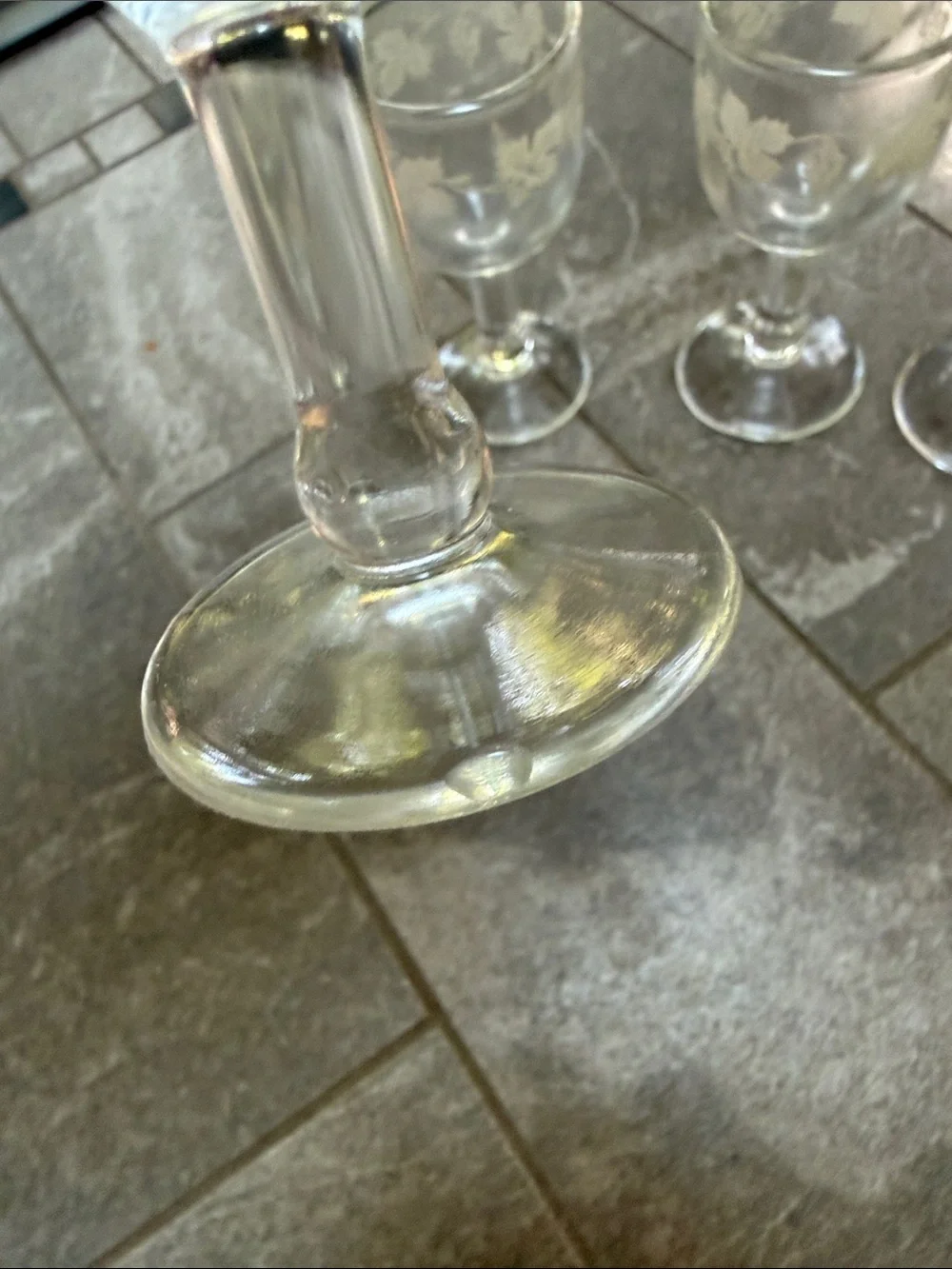 Vintage Glass Etched Grape Cordial Glasses - Set of 5
